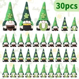 15pcs/30pcs Cartoon Standing Gnome Figurine, Green Leaf Dwarf Statue, Rustic Holiday Ornament, Cute Home Garden Indoor Outdoor Festival Decoration