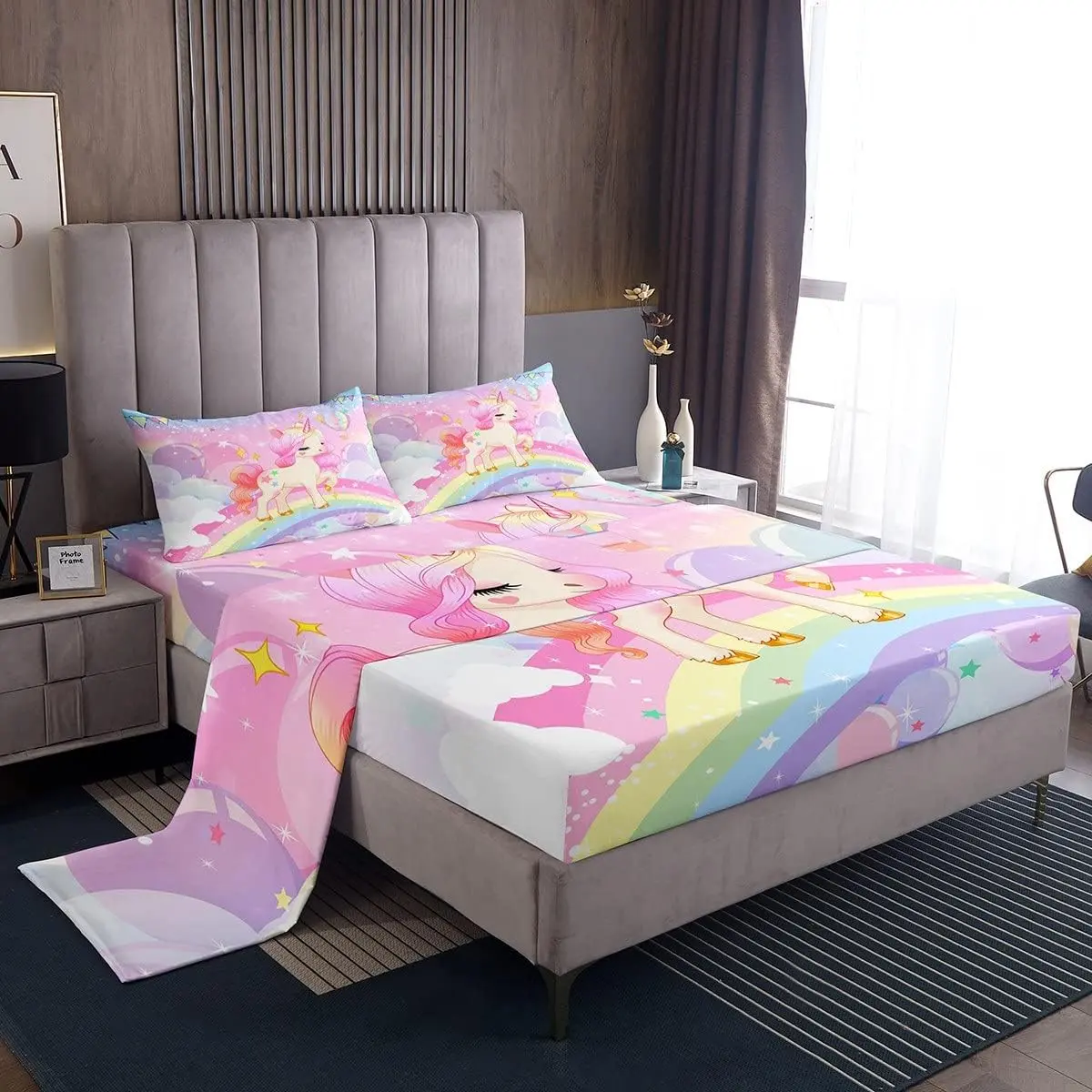 Feelyou Unicorn Luxury Bedding Set - Kawaii Magical Print, Breathable Bed Cover, Soft Breathable Bedding, Easy-Care Home Linens, Pink Galaxy Rainbow Style, Bedsheet Sets for Deep Mattresses, Ideal for Friends, Family