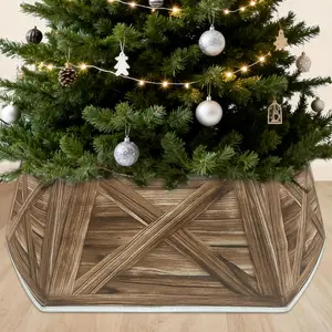 31 inch Christmas Tree Collar, Large Hexagon Fabric Tree Ring Collapsible Trees Skirt, Rustic Double-Sided Christmas Trees Box Base for Home Festive Xmas Decorations
