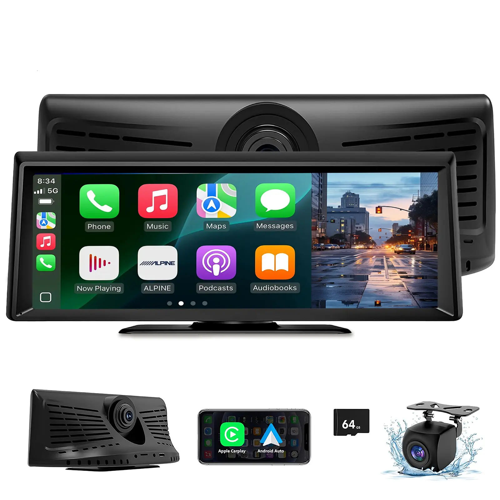 Portable Touchscreen Car Stereo with 1080P High Definition Backup Camera, Rear View Input, Voice Ctrl, Bluetooth, Mirror Link, Navigation
