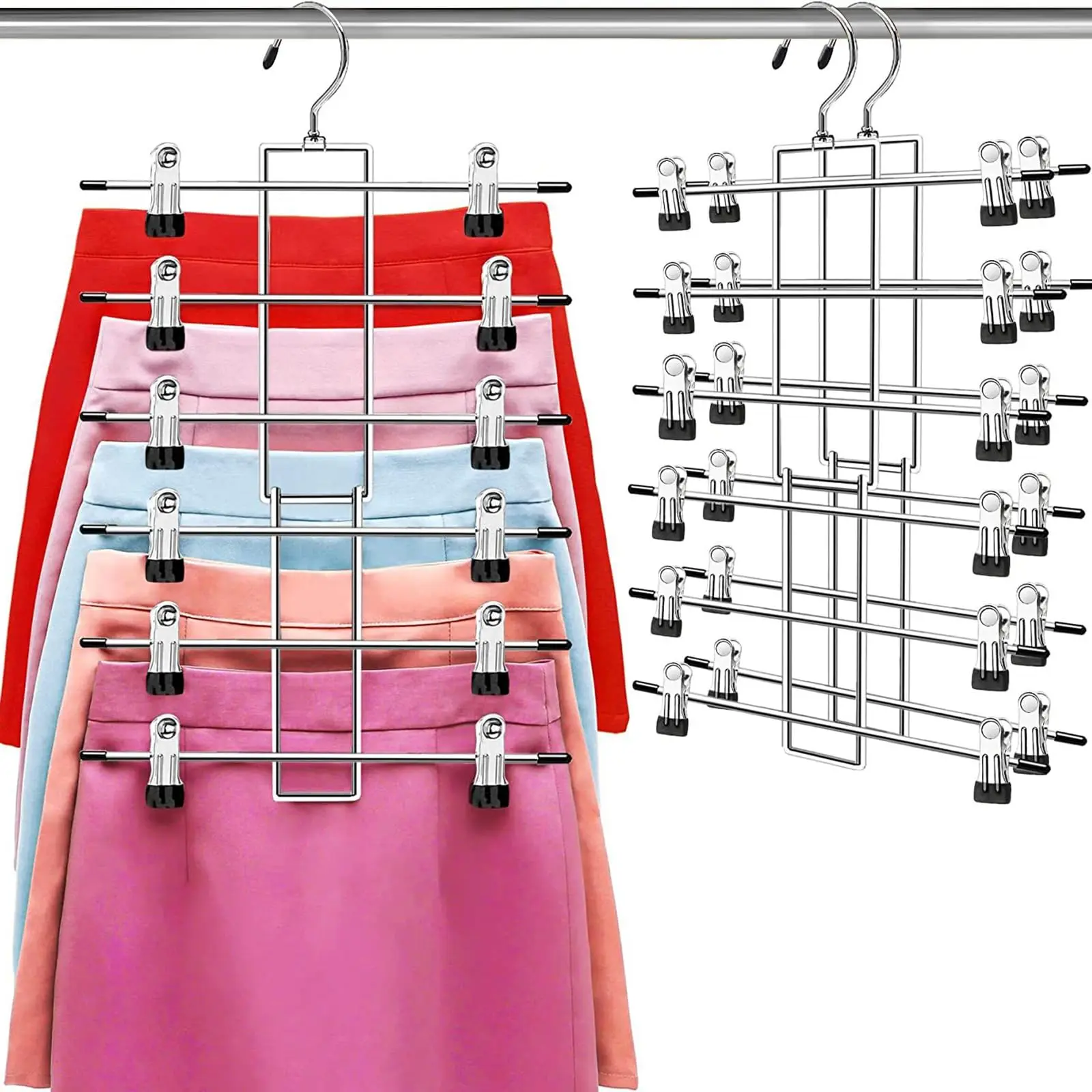 【Back to School】Lumigens Pants Hangers with Clips,Space Saving Hanging Closet Organizer-6 Tiers Skirt Hangers with 360° Swivel Hook,Closet Organizer-Clothes Hangers- College Dorm Essentials Apartment Essentials