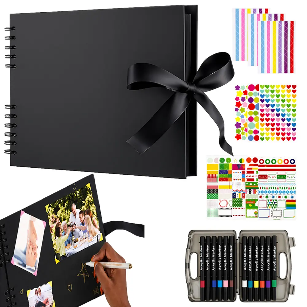 【Back To School】Scrapbook Album 80 Pages 11x8 Inch Black | Kraft Paper, Diy Photo Album With Accessories, Memory Book, Wedding Birthday Travel Valentine