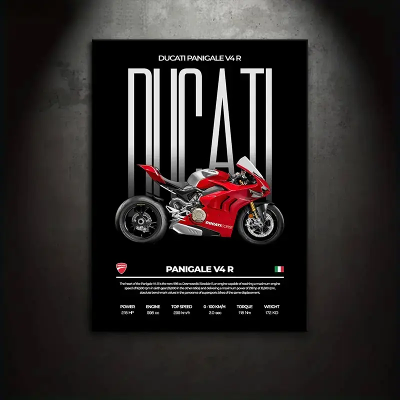 1 piece/set canvas painting print poster, classic minimalist vehicle art prints, superbike Ducati Panigale V4 R, gift for motorcycle culture enthusiasts, ideal gift for bedroom, living room, wall decoration, room decor, Modern home decor