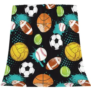 Basketball Soccer Football Baseball Fun Ball Throw Blanket Soft Bed Bedding Warm Cozy Plush Flannel Fleece Blankets Gifts for Kids Boys Teens, Sofa Couch Bedroom Home Decor, 50"x40"