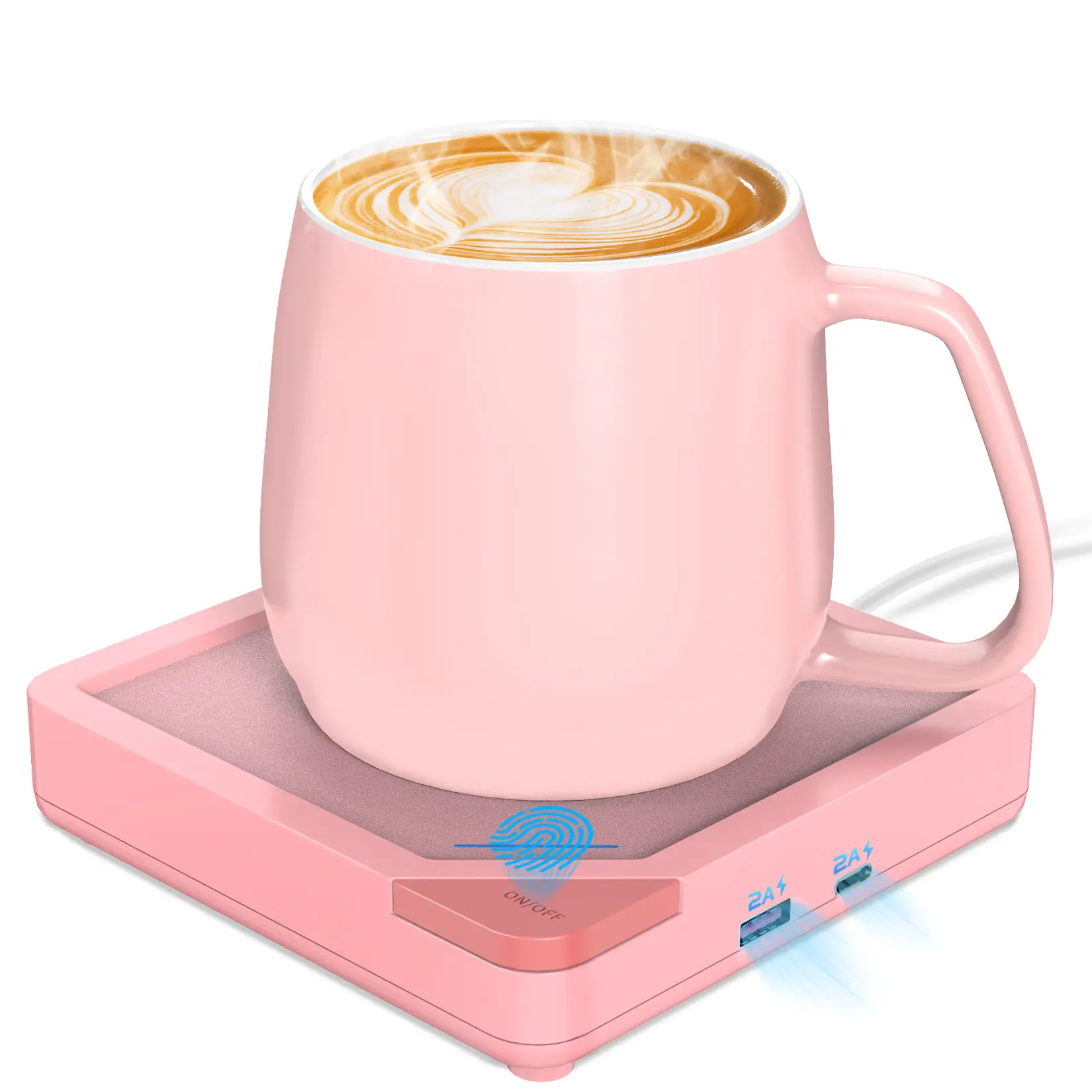 Coffee Mug Warmer Dual USB,Self heating mug,Cup Warmer for Desk Office Use  Electric Beverage Warmer with Auto Shut Off After 8 Hours Coffee Warmer  Plate for Cocoa Tea Water Milk, Pink -