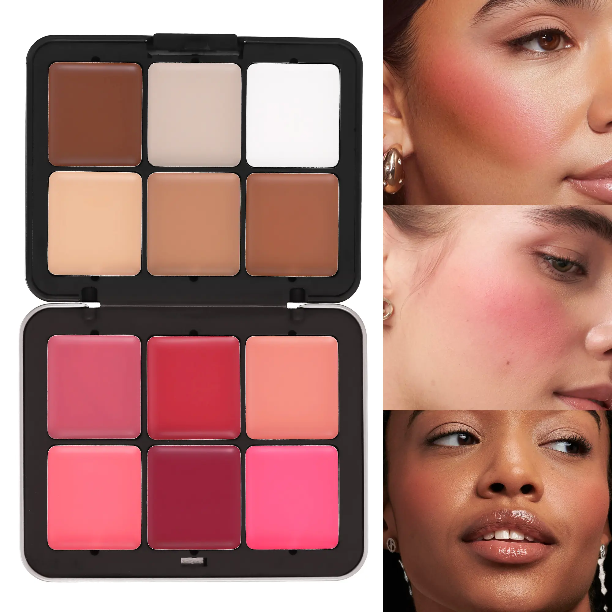 12-Color Blush Palette in Iron Box, Multi-Use Concealer, Highlighter and Contouring Kit, Matte Blush Balm Makeup Set for Women
