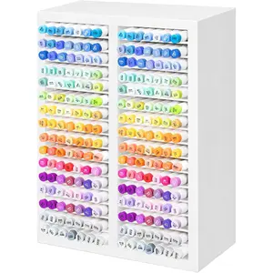 Marker Organizer for 224 Markers,Wooden Marker Holder with 32 Slots, Pens Pencils Art   Markers Storage Organizer for Desk  Classroom Office Decor (White,15"x11"x5.2 ")