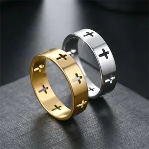 Unisex Alloy Cross Ring - Dainty Cross Motif, Metallic Detailing Silver Band, Minimalist Trendy Couple Fashion Hand Jewelry for Women, Alloy Rings, Cross Motif Rings