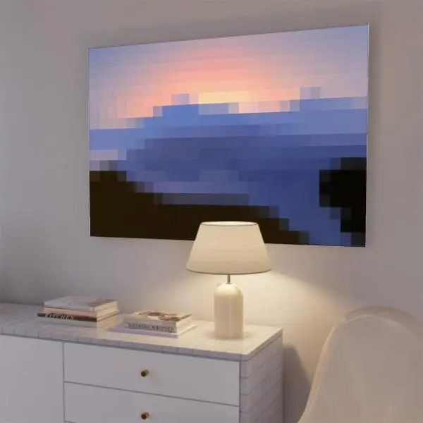 Official Minecraft Sunset Frameless Canvas Wall Art Print, Twilight-Themed Sunset Fandom-Themed Decor, 8-Bit Pixel Landscape, Gamer Room Hanging Art, MC Desk Setup Accent, Twilight-Themed Wall Arts, Sunset Wall Arts Ornaments Artistic