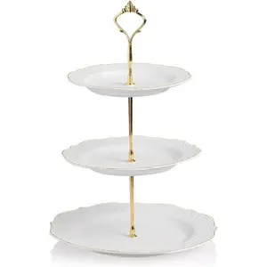 3 Tier Ceramic Cake Stand Wedding, Dessert Cupcake Stand for  Party Serving Platter ( White)