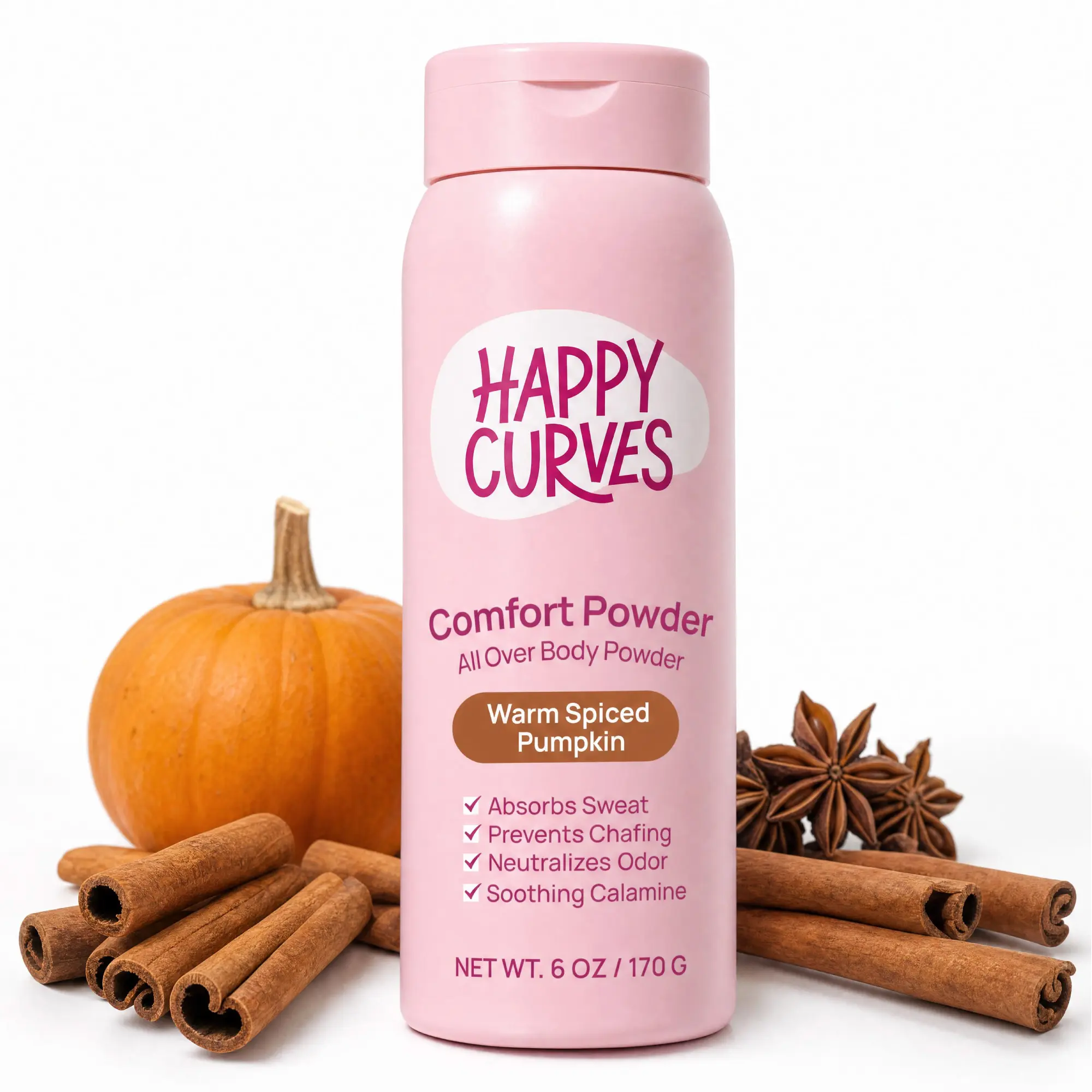 HAPPY CURVES Comfort Powder: Talc Free Anti Chafe Body & Foot Dusting Powder Deodorant to Control Inner Thigh Chafing, and Private Areas(Pack of 1)