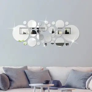 32pcs Acrylic Round Mirror Wall Stickers, Self-Adhesive Removable, Ideal for Living Room, Bedroom, TV Background, Holiday Decorations