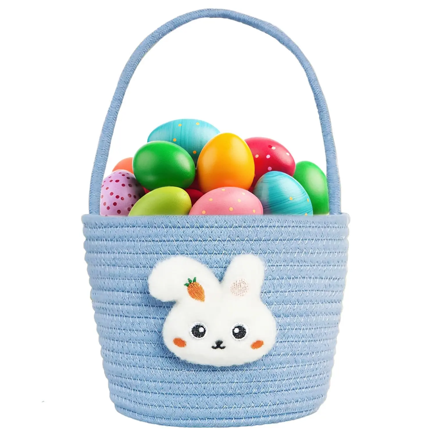 Easter Basket for Kids  Bunny with Gift Bags and Ribbons Woven Cotton Rope Egg Baskets Girls Boys Toddler Babies Blue