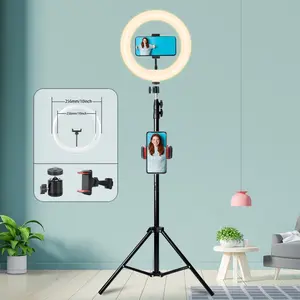 Uegogo 10" Ring Light w/63" Tripod & Phone Holder, Tri- multiple Color Modes, Adjustable Brightness, USB-Powered for Live Streaming/Makeup/Photography/Vlog Electronics Accessories Cellphone Vlogging Kit Livestream Softbox stand Selfie  mount Smartphone