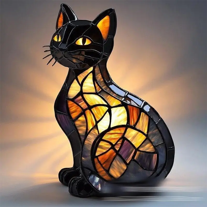 Cute Cat Pet LED Lamp Retro Cat Dyed Resin Desktop Night Light Colored Glass Durable Design Focal Point for Animal Lovers Imagination in Light Durable Design Focal Point