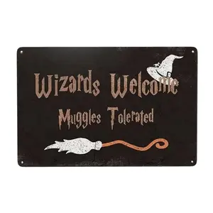 Wizards Welcome, Muggles Tolerated - 12X8 Inch Funny Decorative Sign, Home Decor Signs, Welcome Sign, Wizardry Haunted House Kitchen Decor