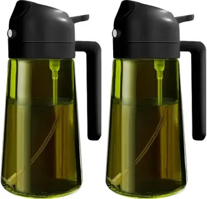 16 oz Glass Oil Spray Bottle, Oil Mister Spray Bottle for Cooking, 2-in-1 Olive Oil Sprayer and Kitchen Cooking Oil Dispenser, Glass Oil Bottle for Kitchen with 470 mL Aroma Mist Spray-and-Pour Design, Home Use Kitchenware Pot Silicone Organiser Canister