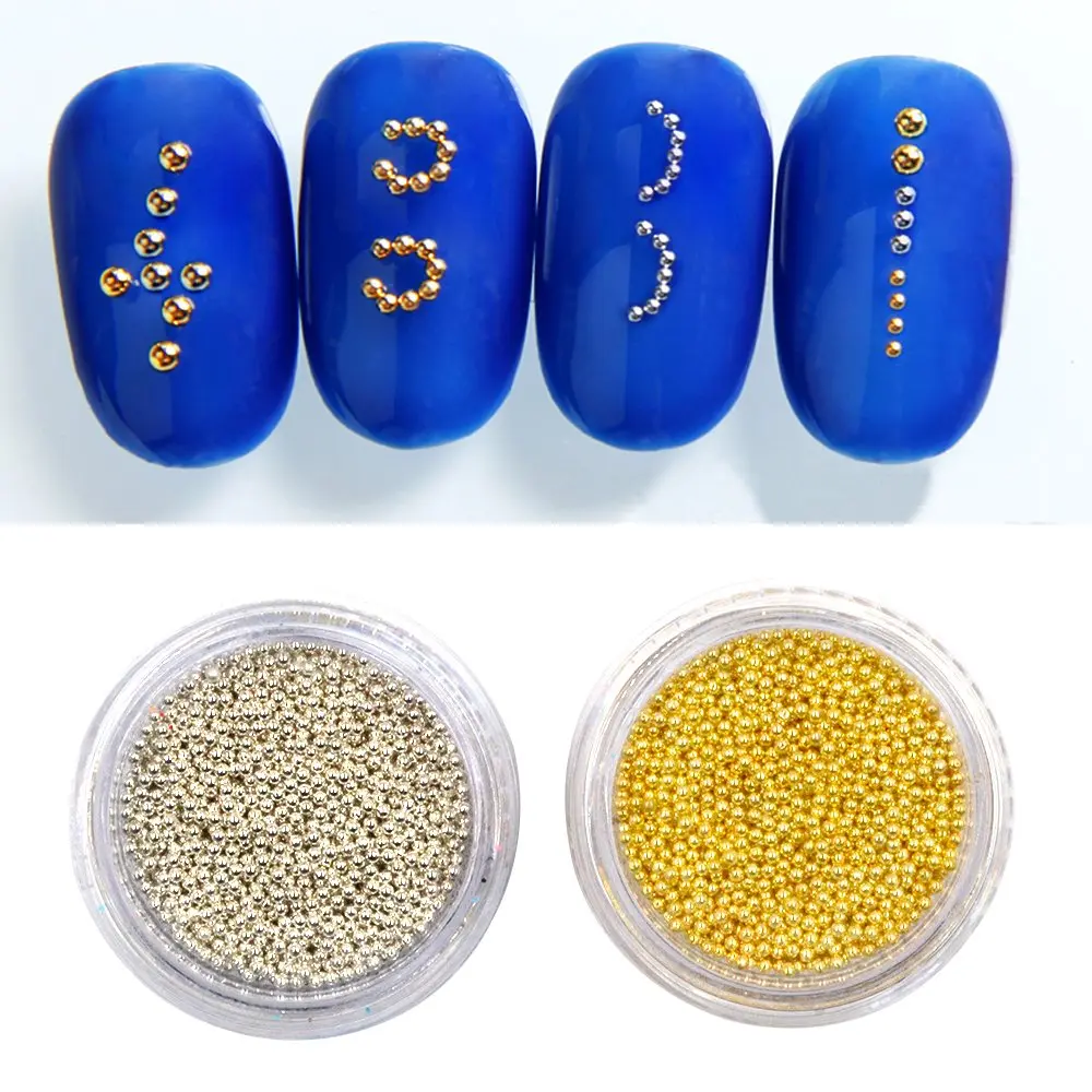 2Pcs Gold Silver Mini Metallic Caviar Nail Beads for 3D Metal Nail Ball Decoration Manicure Tools Sindy