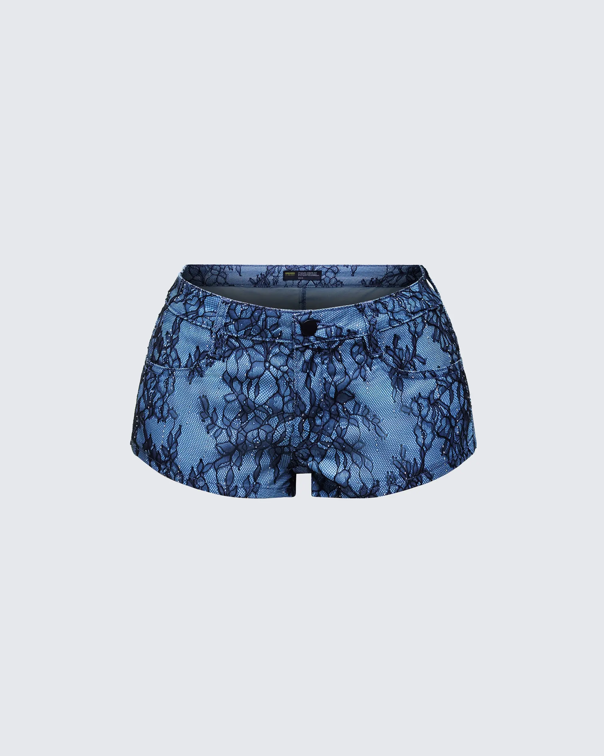 FINESSE Women's Meili Blue Fused Lace Mini Lingerie Athletic Shorts - Fitted, Elastic Polyester-Cotton Blend Gym Wear for Active Running, Athletic Activities
