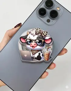 Hardworking Highland Cows Grip Magsafe, Highland Cow With Coffee Cup Phone Grip Holder, Funny Phone Holder, Cartoon Animal Kindle Grip, Gift for Girls Boys