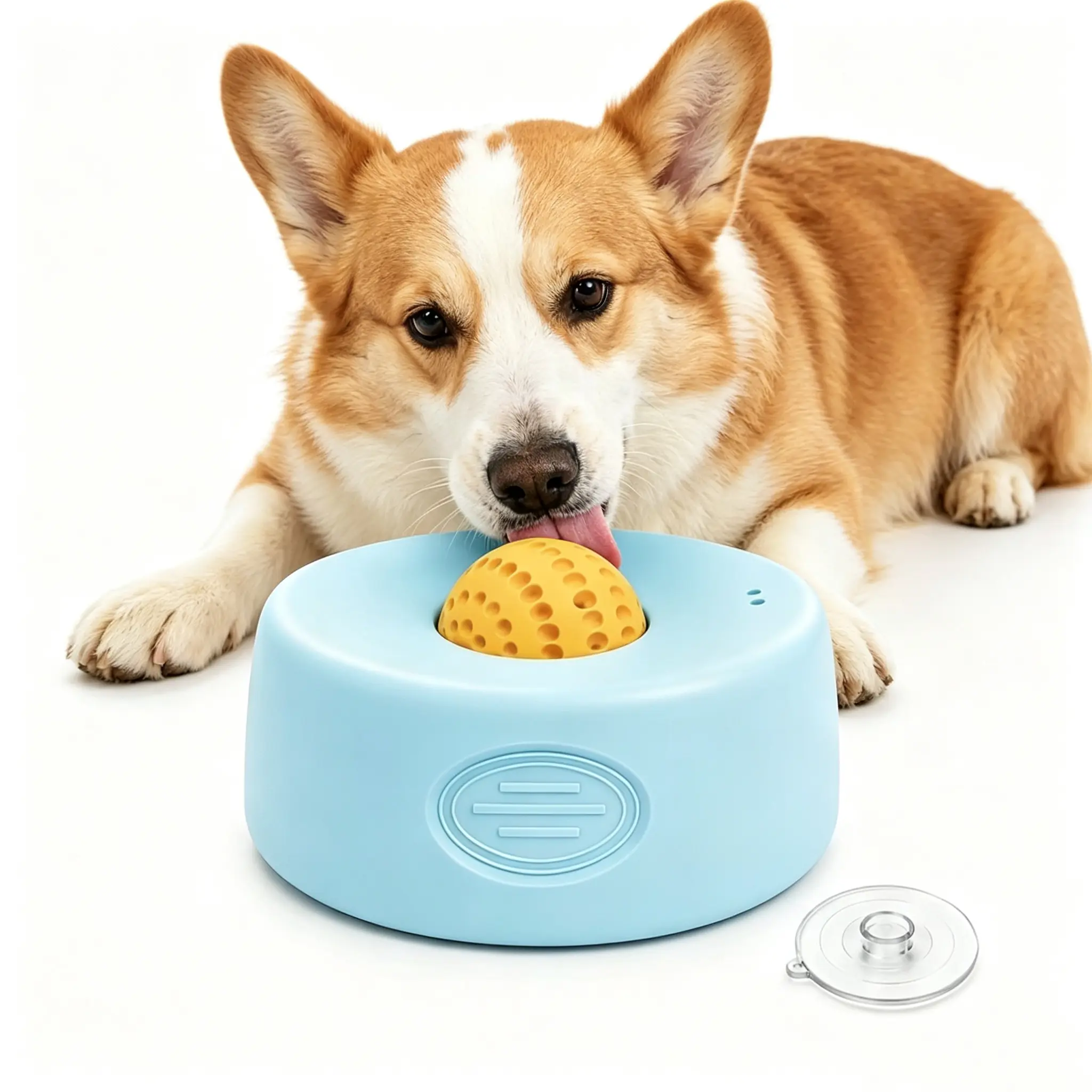 2-in-1 Interactive Slow Feeding Dog Bowl with 360° Rolling Ball, Spill-Proof Non-Slip Slow Feeder for Yogurt, Wet Food & Liquid Treats, Easy to Clean, Suitable for Dogs and Cats, Blue