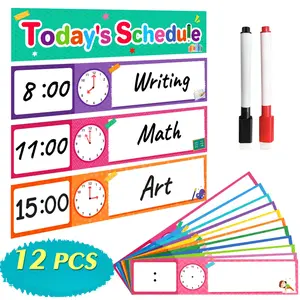 12 Kids Schedule Planners Wall Posters with 2 Erasable Markers, Classroom Supplies Charts, DIY Visual Classroom Decor for Self-Discipline, Perfect for Children, Visual Learning Tools