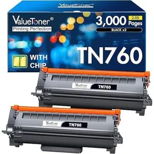 Toner for Brother Printer, Compatible with TN760, TN-760, TN730, TN-730, for Use with HL-L2350DW, HL-L2395DW, HL-L2390DW, HL-L2370DW, MFC-L2690DW, L2750DW, L2710DW, L2550DW Printers (2 Black)