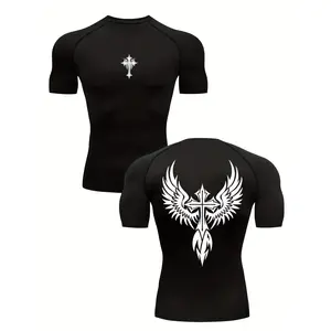 1pc Men's Casual Wing Print Round Neck Short Sleeve Sports T-Shirt Summer Rash Guard Men Compression Shirt Men Graphic Compression Shirt Athletic Shirt Compression T-Shirt Fitted Shirt Crew Neck