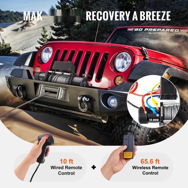 Heavy Duty Truck Winch 12000lbs Electric Winch With 85ft / 26m Steel Cable, 12V Power Winch For Jeep, UTV, ATV And Truck, Wireless Remote Control, High Torque Motor, Durable All Metal Gearbox And Marine Grade Construction