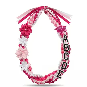 Custom Name Graduation Lei for Him Her Class of 2026 (Type Name in 'Order Notes' at Checkout)| Personalized Floral Satin Ribbon Hawaiian Lei with Grad Cap Charm | Customized Senior High School College Graduation Gift Ceremony Keepsake Accessory
