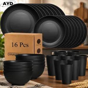 32/16pcs Wheat Straw Dinnerware Set for 8/4 People, Lightweight and Unbreakable Modern Dishware, Dishwasher & Microwave Safe, Ideal for Daily Use, Great Gift for Holidays