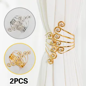 2pcs Luxury Metal Golden/Silvery Creative Wings and Rhinestones Design Curtain Tiebacks, Adjustable Elegant Skeleton Curtain Clasps for Bedroom, Living Room Curtains, Fine Workmanship, Strong and Durable, Add A Luxury Feeling to Your Home Decor