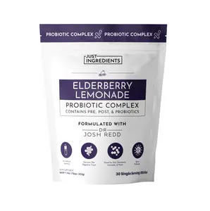 Just Ingredients Elderberry Lemonade  3‑In‑1 Probiotic Complex – 30‑Stick Drink Mix with Prebiotics, Probiotics & Postbiotics – 5 Billion CFU Spore Strains + Lemon Extract – Immune, Gut & Digestive Support