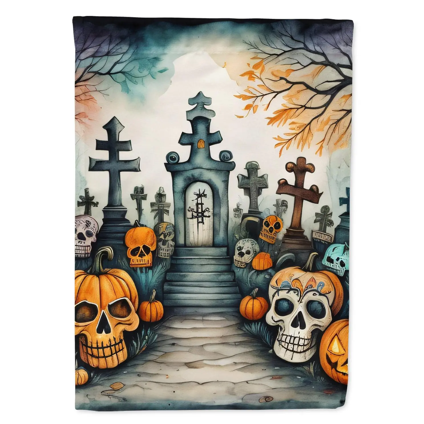 Calaveras Sugar Skulls Spooky Halloween Garden Flag Mailbox Decorative Yard Banner Outside Patio Artwork for Flower Beds, Garden Size, Multicolor