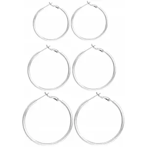 3 Pairs Sterling Silver Hoop Earrings, 14K White Gold Plated Big Hoop Earrings Set for Women 40 50 60MM