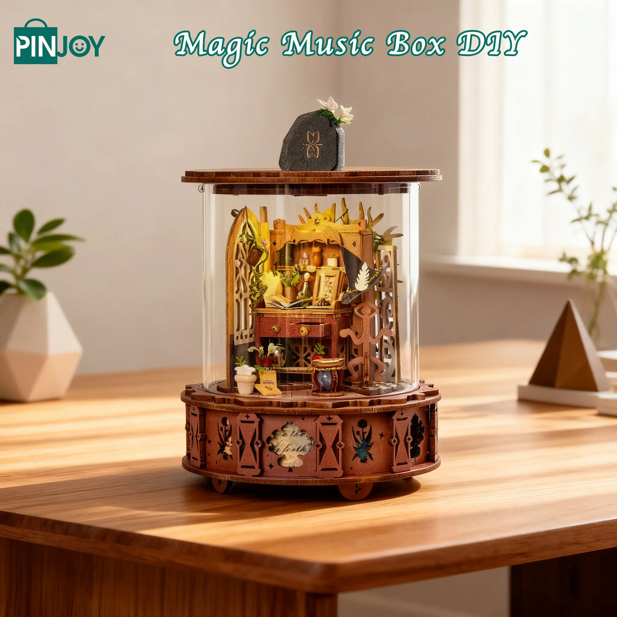 Magic Music Box DIY Model Kit, Wooden Desktop Rotating Decoration Ornaments 3D Puzzle, Fun Educational Craft Project for Adults and Teens, Best Christmas Gift Choice