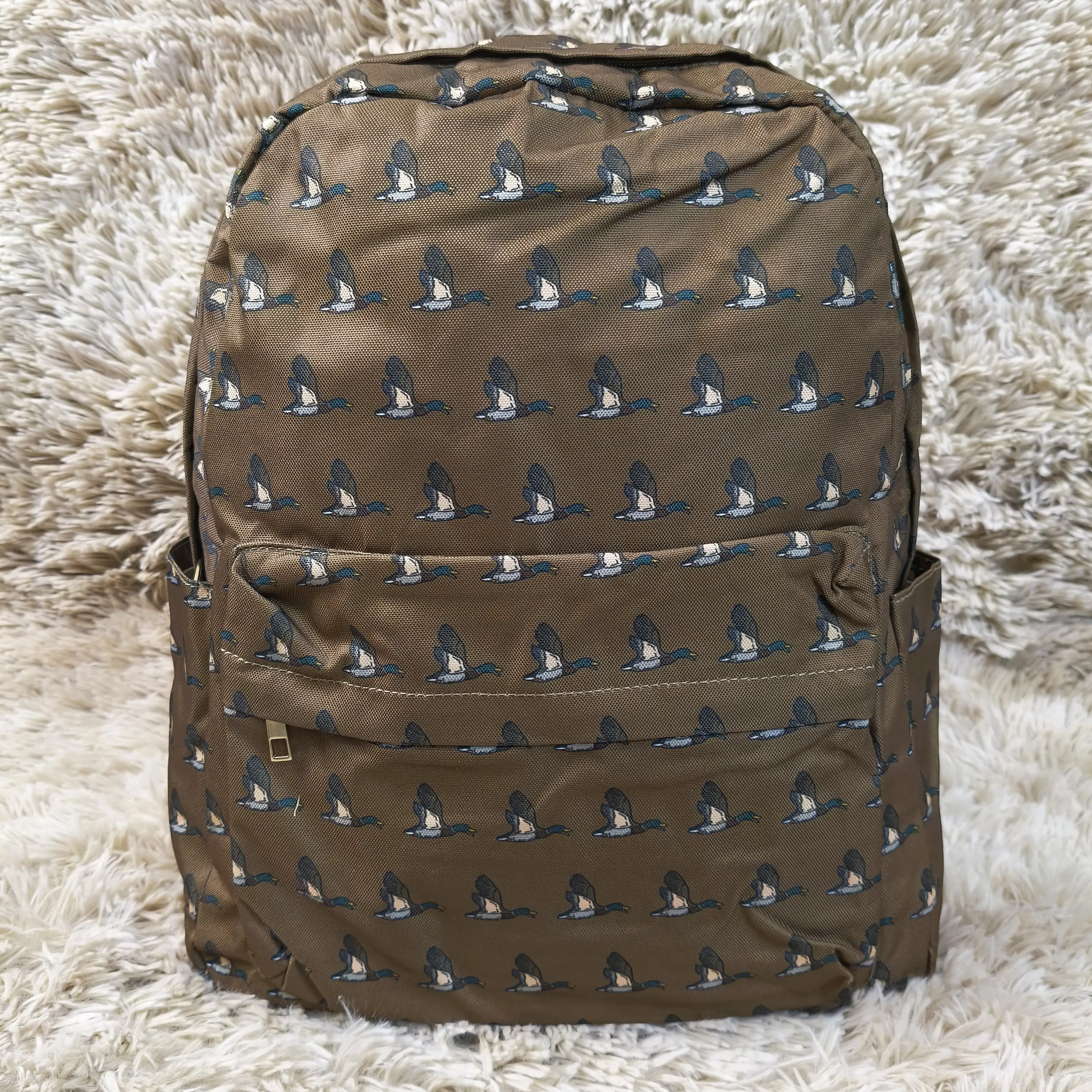Kids' Duck Printed Hunting Canvas Backpack - Kids Style, Functional Design, Zip-Closure Boys' Bookbag
