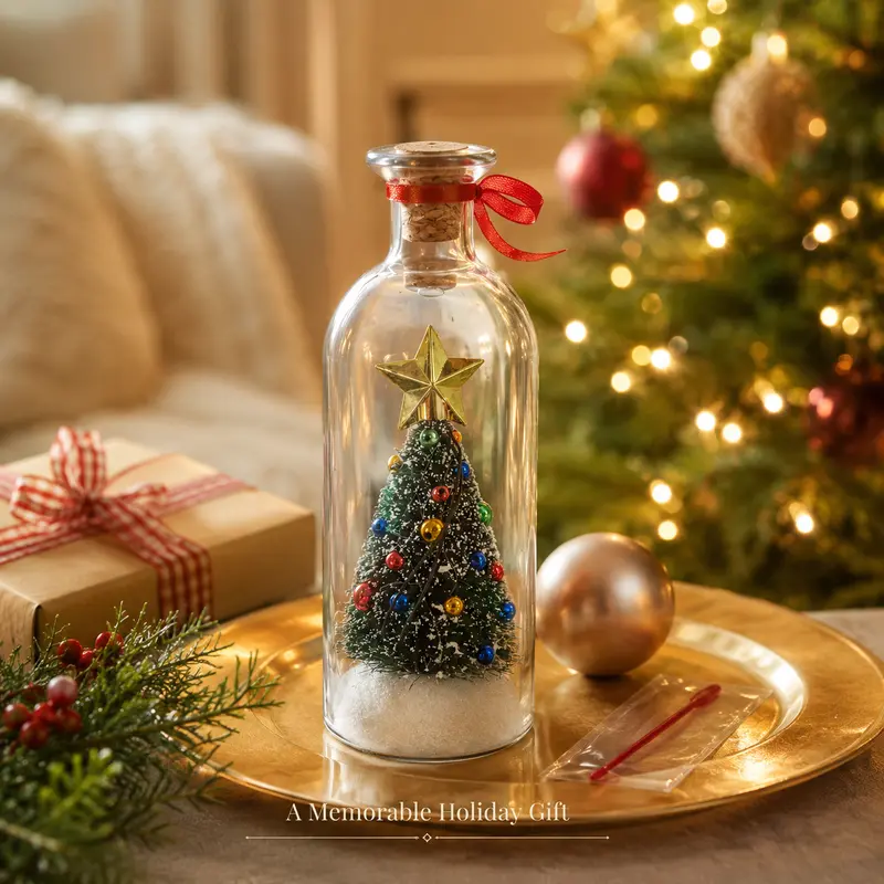 8-In Festive Decoration Recordable Christmas Star Glass Message Bottle, Mini Tree Ornament with Recording Pin, Single Collectible Holiday Gift