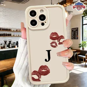 Trendy Red Lips Initial Letter Aesthetic Pattern Case for iPhone 17 Pro Max 16 15 14 13 12 11 XR XS Plus Air Slim Shockproof Protective Anti Scratch Lightweight TPU Cover