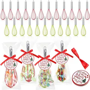 72 Sets 8 Inch Christmas Whisks Gifts DIY Fillable Christmas Tree Ornaments Xmas Colored  Whisks for Cooking Heat Resistant Egg Beaters with Card Rope Bag for Candy Holder