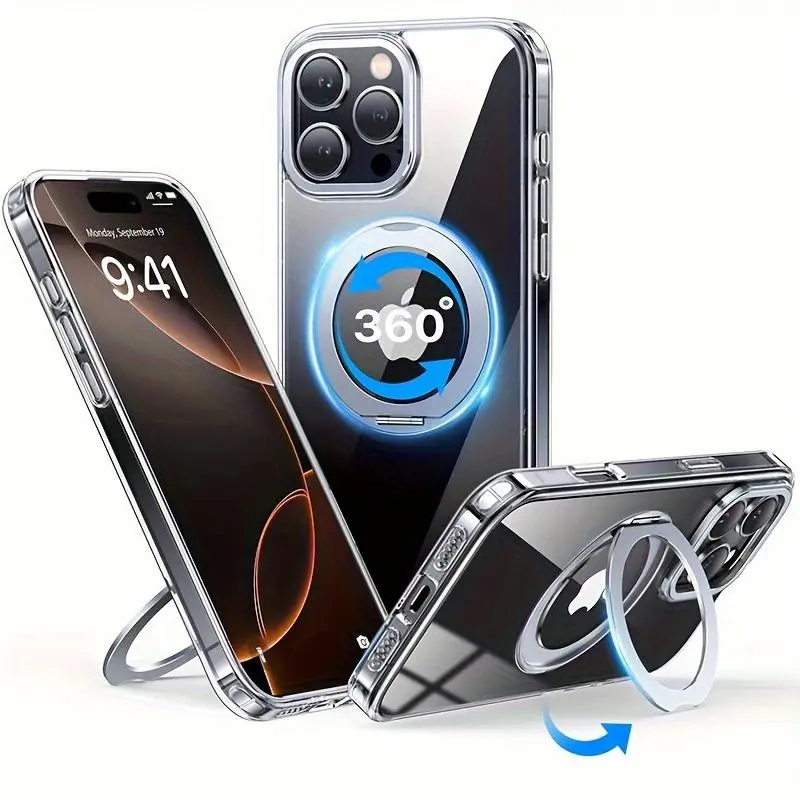 Magnetic Kickstand Phone Case Compatible with iPhone 17 Pro and iPhone 16Promax 15pro 14 13 Pro Max, with 360 ° Rotating Stand Holder, Magnetic Adsorption and Shockproof Protectio,Rotatable kickstand with a crisp click-clack soundn
