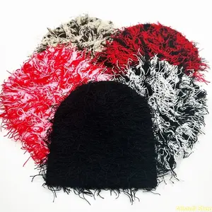 2pcs Combination of Fringed Long Hair Knit Hat Barack (One Size Fit All), Ideal Choice for Gifts
