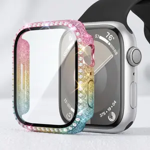 Cuteey Bling Rhinestone Case with Screen Protector Compatible with Apple Watch, Glitter Snap-On Protective Cover for Women