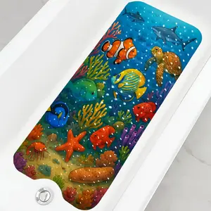 Marine life, coral, and fish themed bath mats, suitable for bathtubs, laundry rooms, bedrooms, kitchens, and home décor, Bathroom Decorative Mat