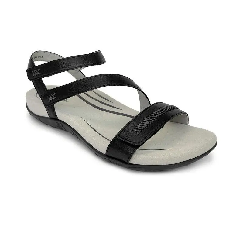 Aetrex Gabby Adjustable Quarter Strap Sandal - Black | Women's Orthotic Wedge Sandals with Arch Support & Comfort, Rubber, Footwear