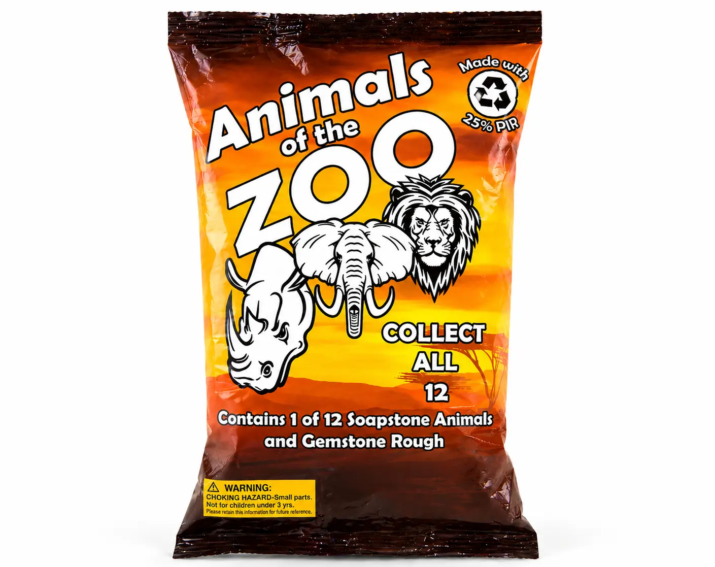 Zoo Animal Gemstone Mining Kit Crystal Dig Bag with Soapstone Animal | Discovery Activity Set with Mixed Gemstones