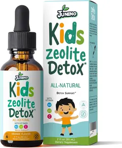 Juneno Kids Zeolite Detox Drops - Gentle Micronized Clinoptilolite Liquid Supplement with Vitamin B12 C D for Children Orange Flavor