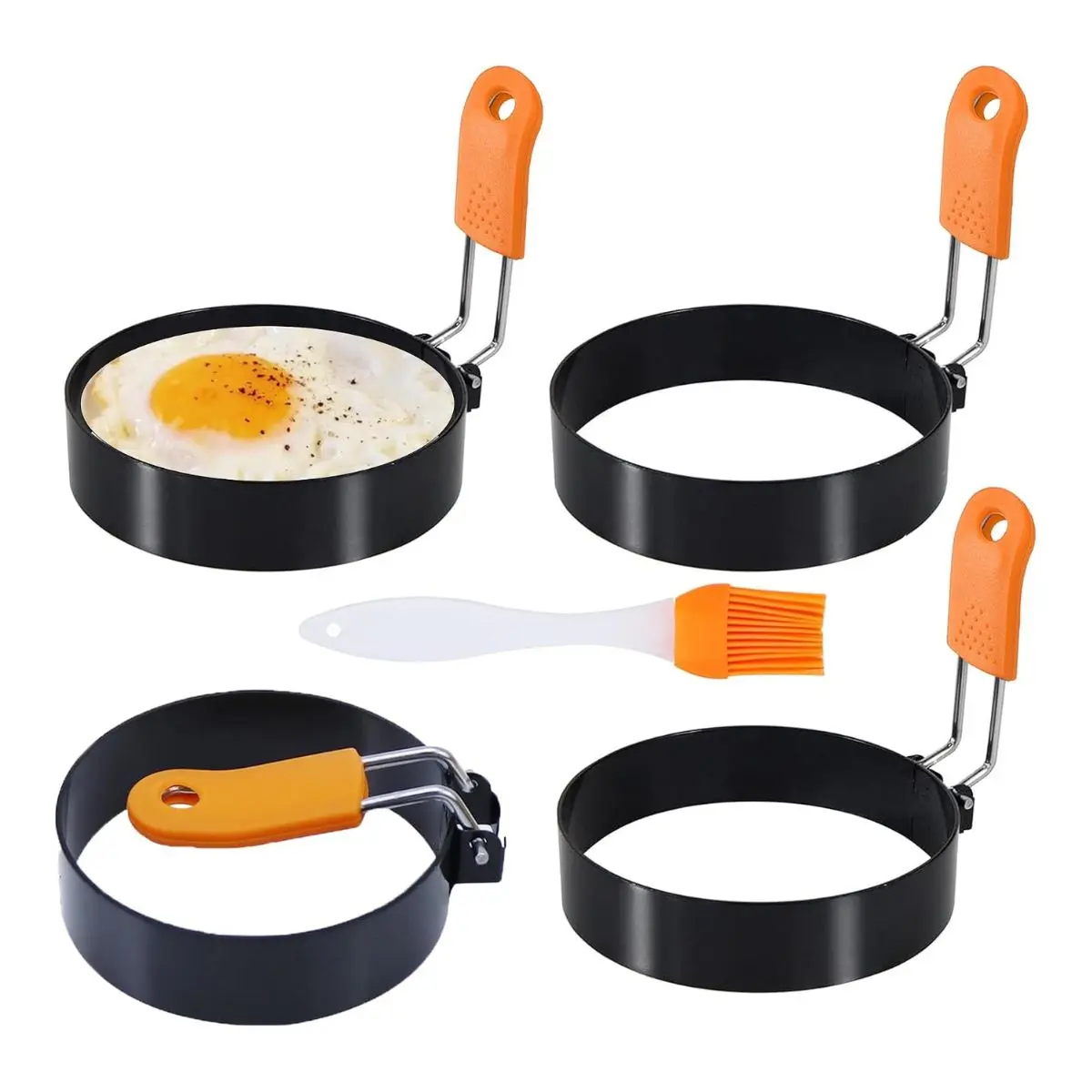 4 Pack Egg Rings with Silicone Handles – Nonstick Round Egg Molds for Breakfast Sandwiches