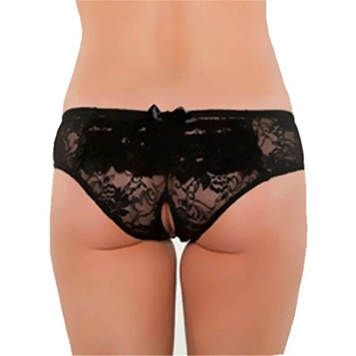 212 MAIN Women's Shimmer Comfortable Fabric Crotchless Lace Panties - Solid Silky Soft Sheer Spandex Knit Nylon, Plus Size, Back-Button, Camouflage Accent, Shorts-Inspired, Black, 1X-2X, 10025Q-BLACK (Top-Inclusive Design)