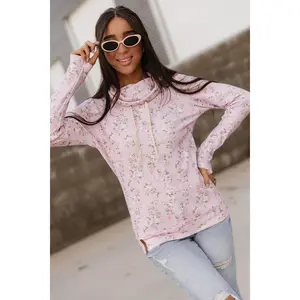CowlNeck Sweatshirt - Lavender Rose | Womenswear Floral Hoodie | Comfy Casual Stretchy | Plus Size